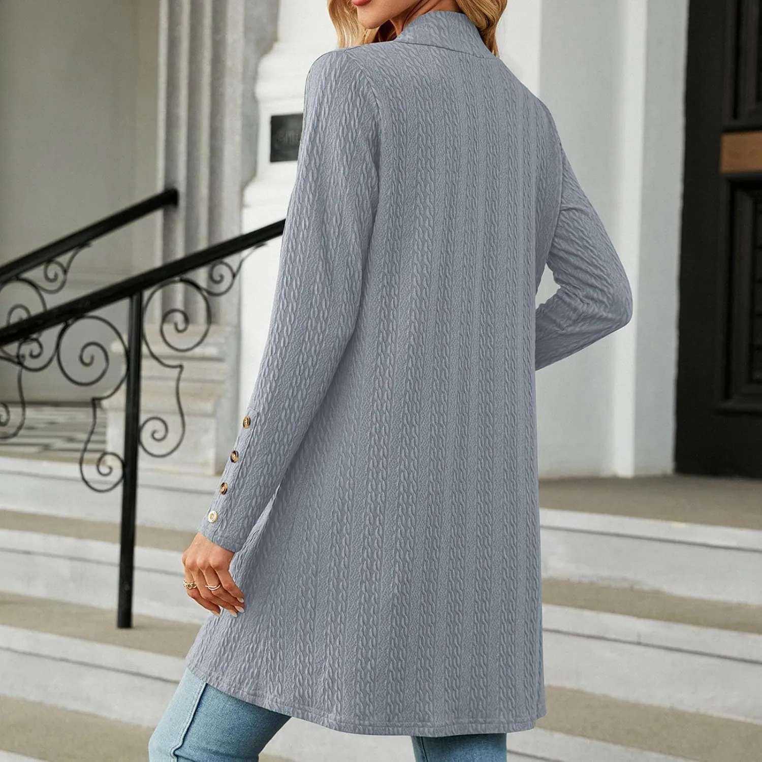 Women's Ribbed Knitted Open Front Cardigan Sweaters Long Sleeve Lightweight Sweater Coat Winter Soft Comfy Sweater