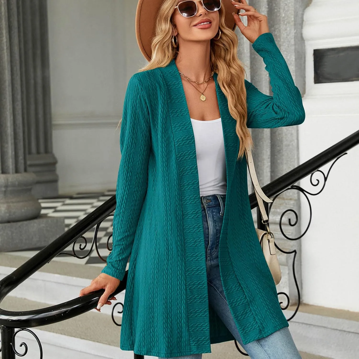 Women's Ribbed Knitted Open Front Cardigan Sweaters Long Sleeve Lightweight Sweater Coat Winter Soft Comfy Sweater