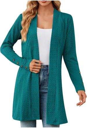 Women's Ribbed Knitted Open Front Cardigan Sweaters Long Sleeve Lightweight Sweater Coat Winter Soft Comfy Sweater
