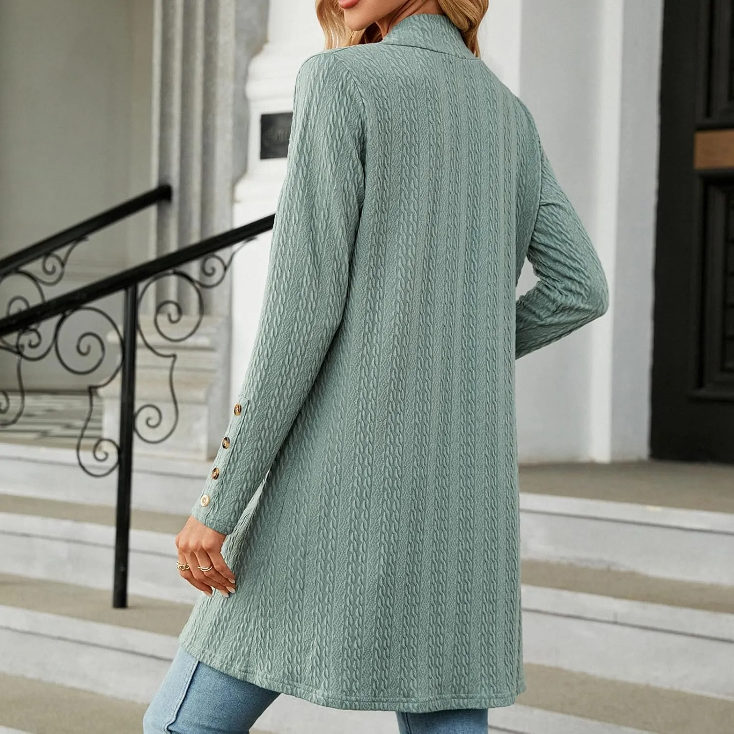 Women's Ribbed Knitted Open Front Cardigan Sweaters Long Sleeve Lightweight Sweater Coat Winter Soft Comfy Sweater
