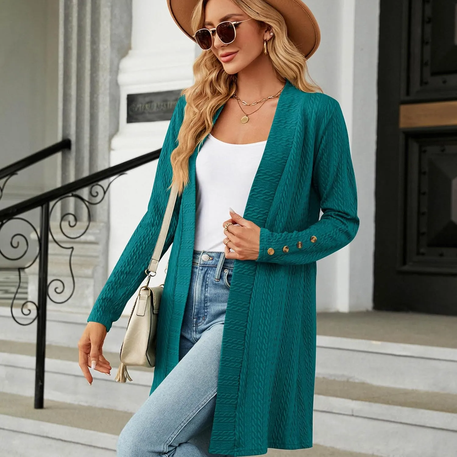 Women's Ribbed Knitted Open Front Cardigan Sweaters Long Sleeve Lightweight Sweater Coat Winter Soft Comfy Sweater