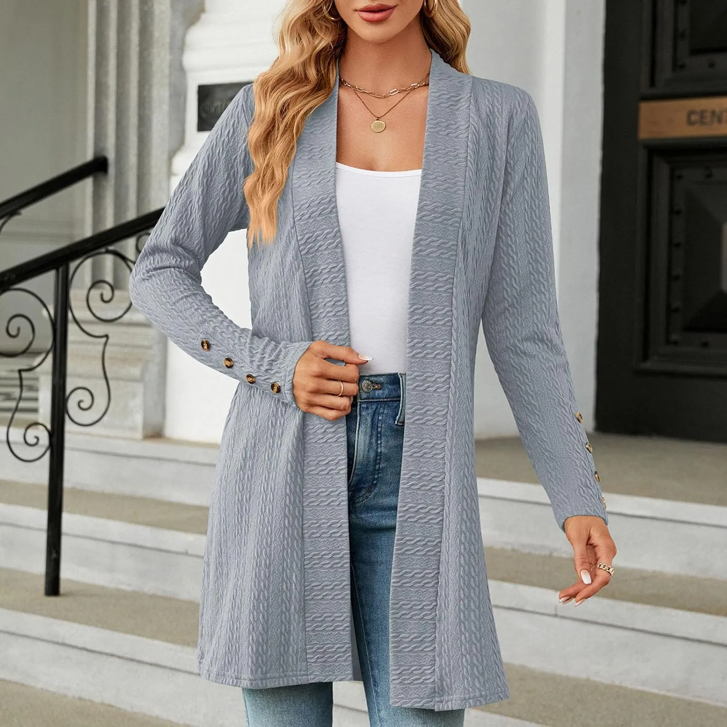 Women's Ribbed Knitted Open Front Cardigan Sweaters Long Sleeve Lightweight Sweater Coat Winter Soft Comfy Sweater