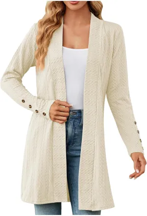 Women's Ribbed Knitted Open Front Cardigan Sweaters Long Sleeve Lightweight Sweater Coat Winter Soft Comfy Sweater