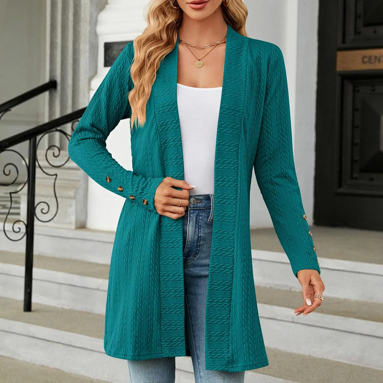 Women's Ribbed Knitted Open Front Cardigan Sweaters Long Sleeve Lightweight Sweater Coat Winter Soft Comfy Sweater