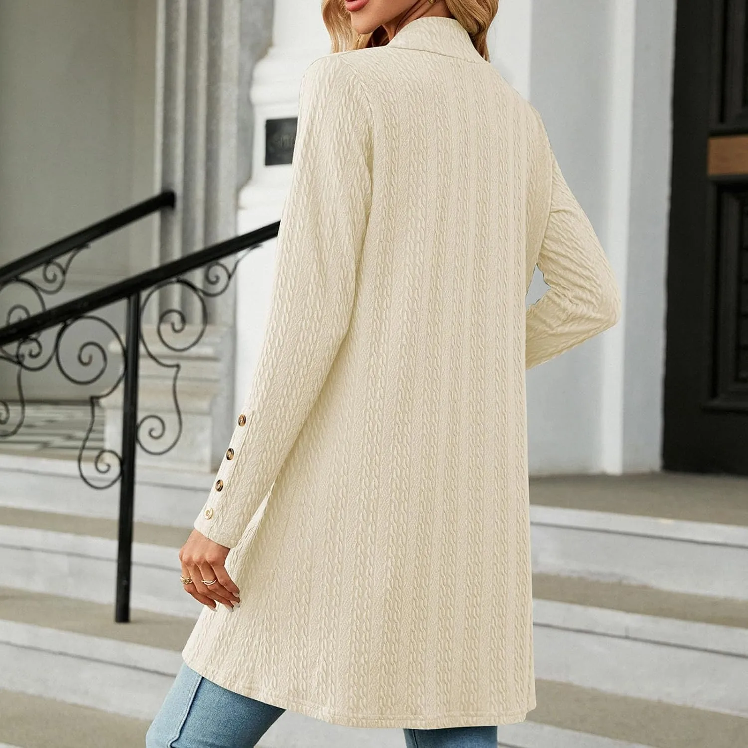Women's Ribbed Knitted Open Front Cardigan Sweaters Long Sleeve Lightweight Sweater Coat Winter Soft Comfy Sweater