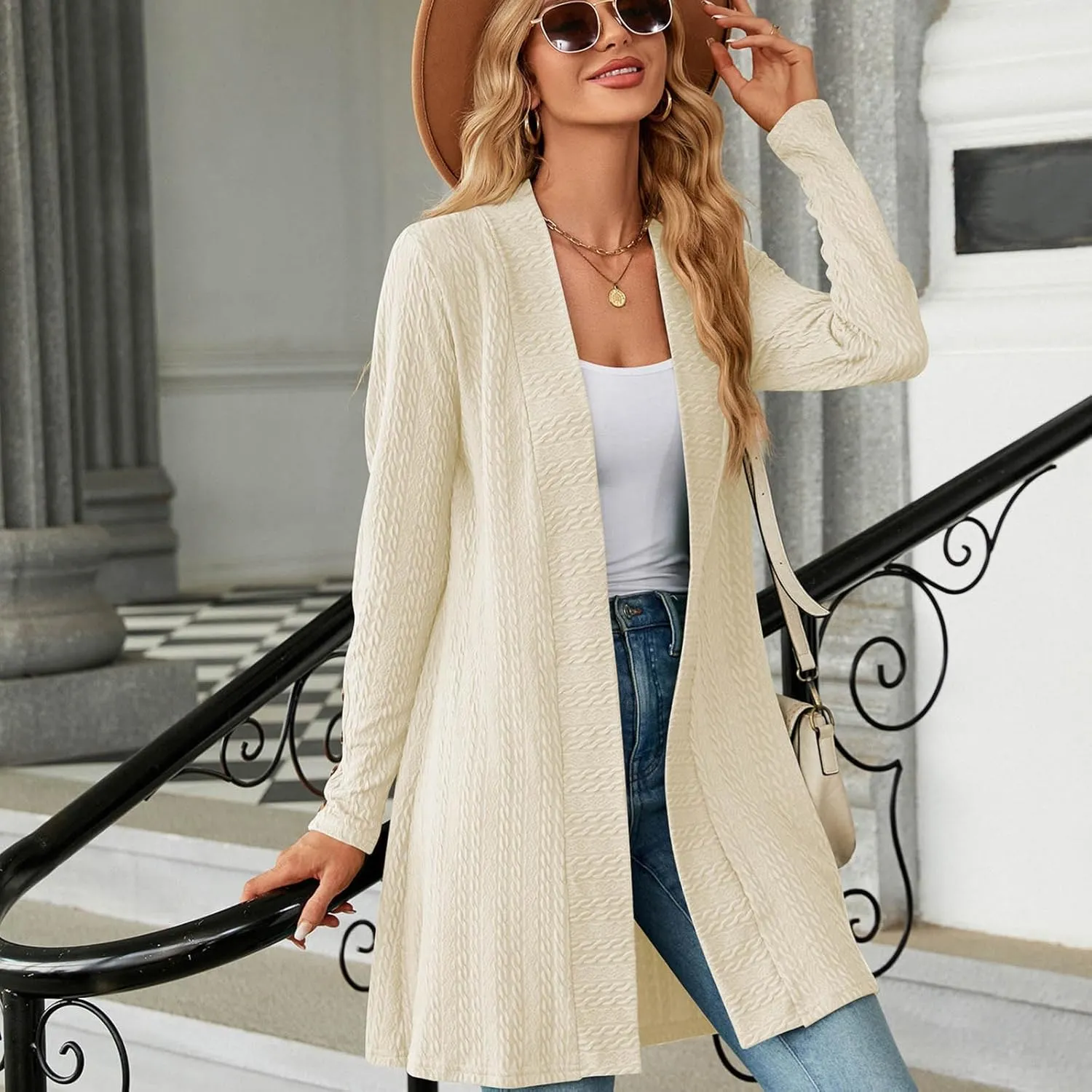 Women's Ribbed Knitted Open Front Cardigan Sweaters Long Sleeve Lightweight Sweater Coat Winter Soft Comfy Sweater