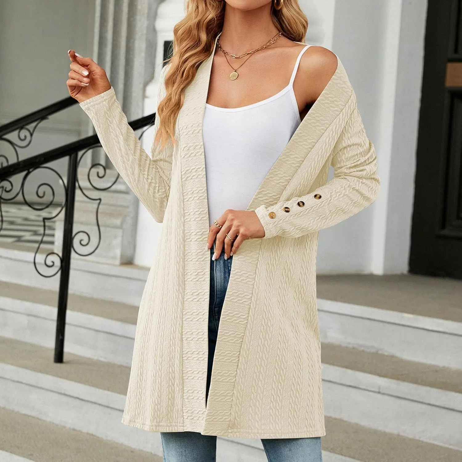 Women's Ribbed Knitted Open Front Cardigan Sweaters Long Sleeve Lightweight Sweater Coat Winter Soft Comfy Sweater