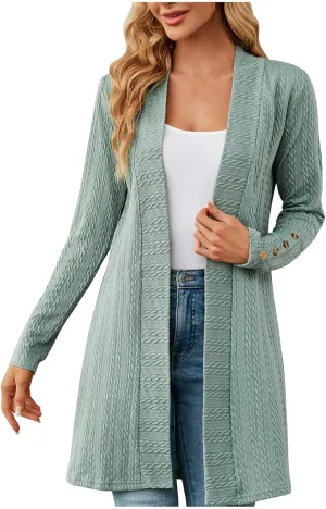 Women's Ribbed Knitted Open Front Cardigan Sweaters Long Sleeve Lightweight Sweater Coat Winter Soft Comfy Sweater