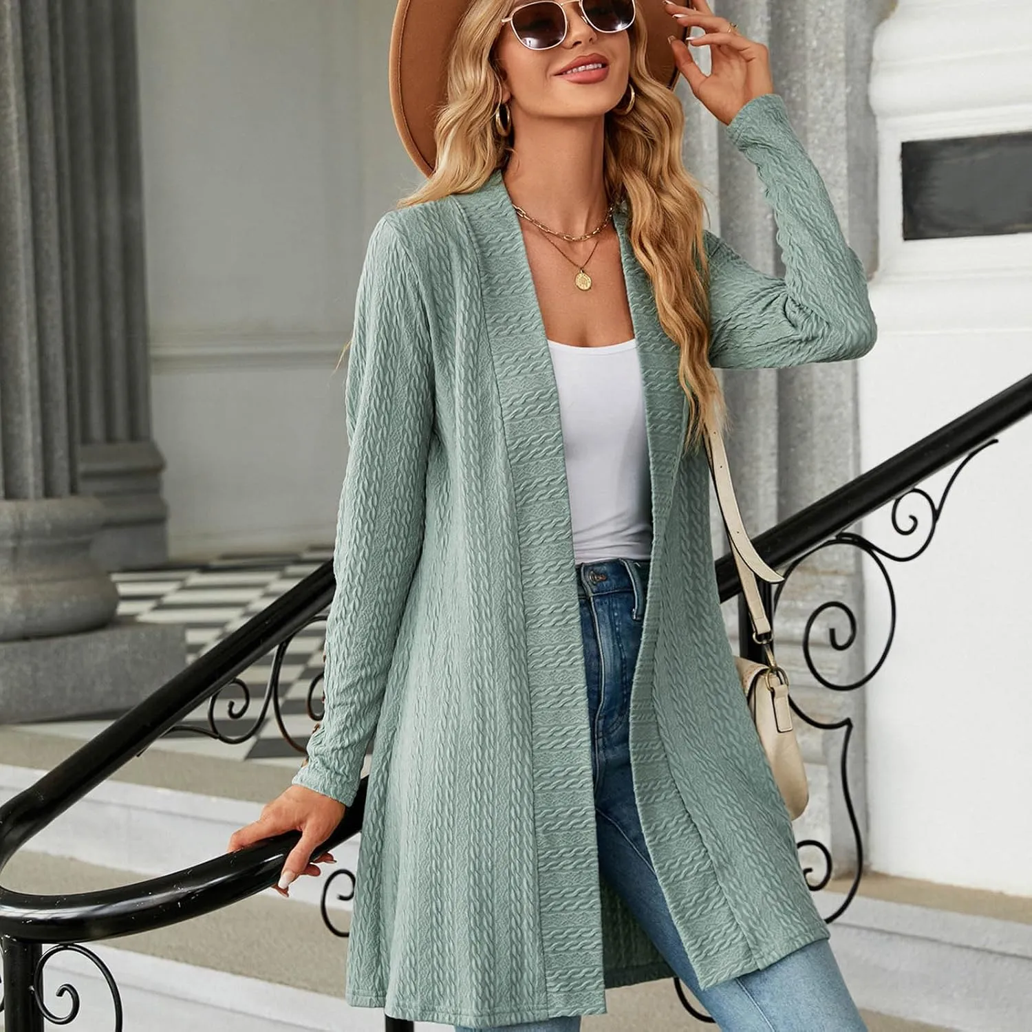 Women's Ribbed Knitted Open Front Cardigan Sweaters Long Sleeve Lightweight Sweater Coat Winter Soft Comfy Sweater