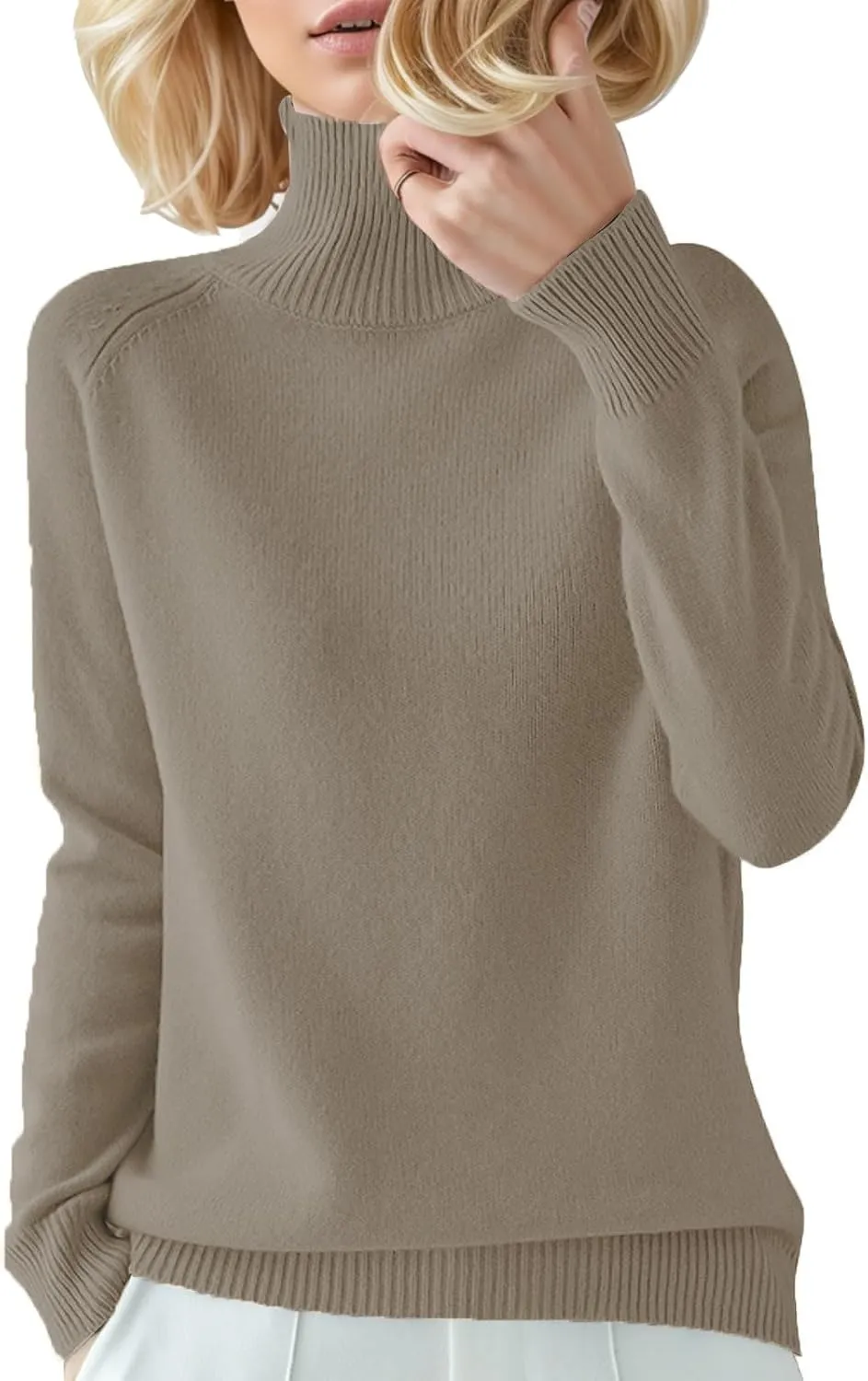 Women's Ribbed Turtleneck Sweater Solid Long Sleeve Knitted Sweater Tops Loose Basic Thicken Warm Pullover Jumpers