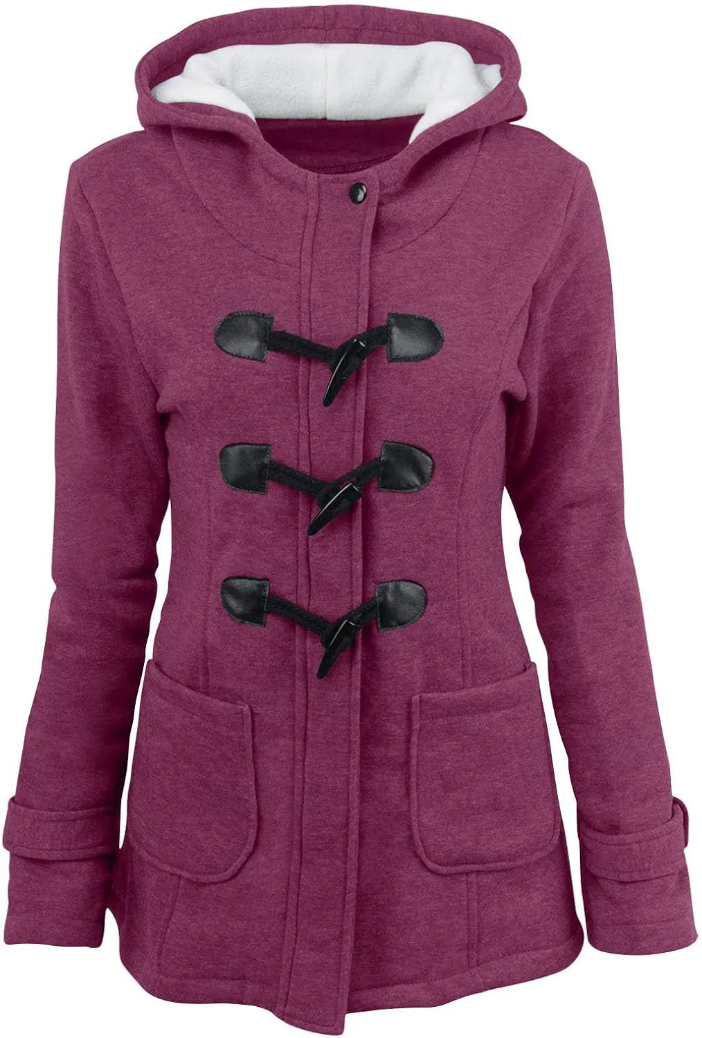 Womens Sherpa Lined Jacket Fashion Horn Button Fleece Thicken Parka Coat with Hood Winter Outdoor Warm Puffer Down