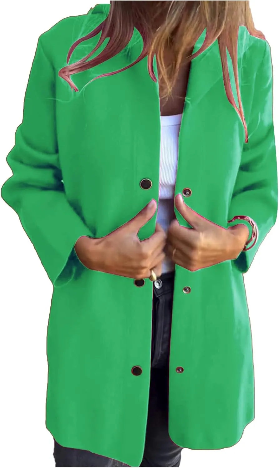 Womens Single Breasted Hooded Jacket Wool Blend Peacoat pen Front Cardigan Trench Coat for Women