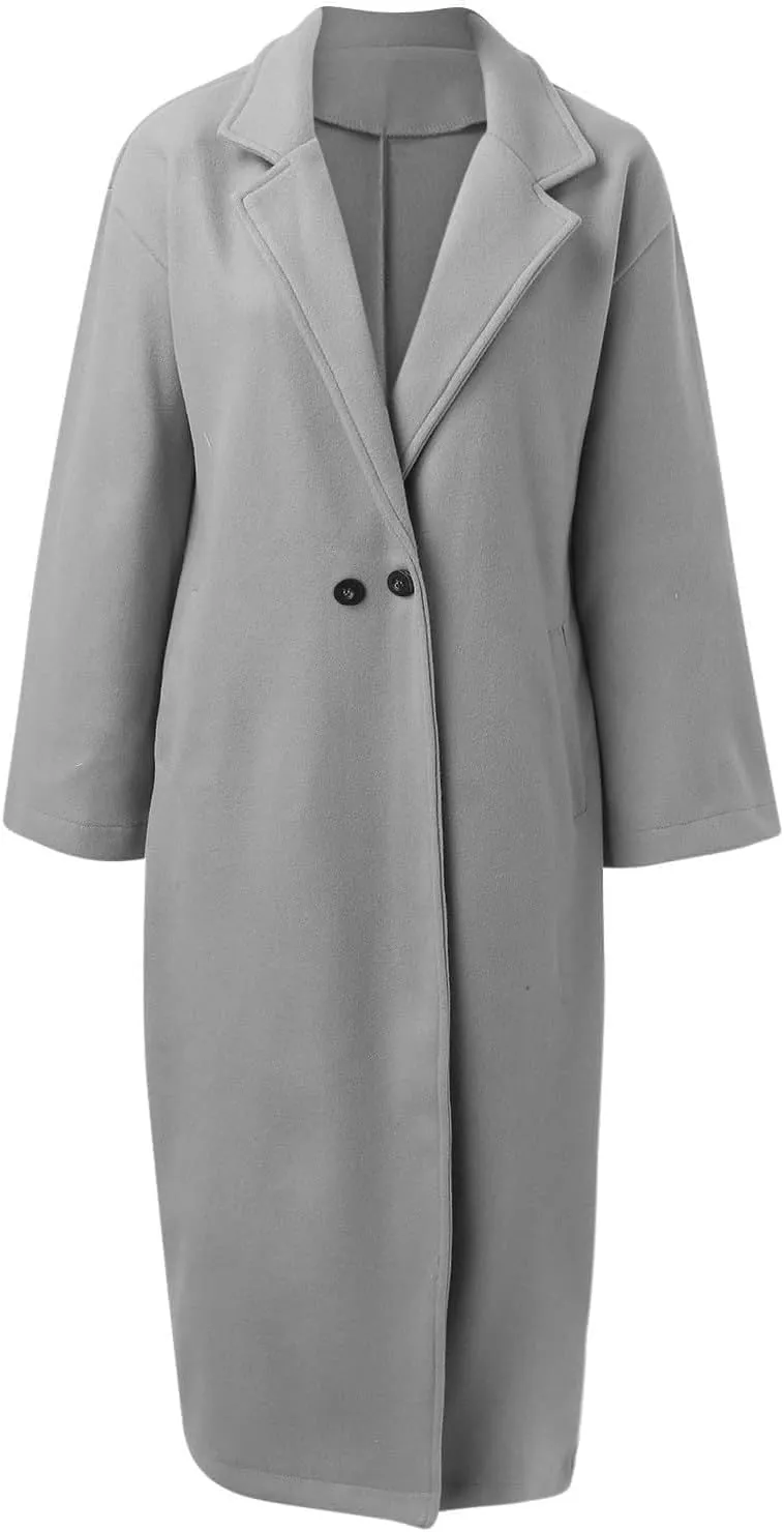 Womens Single Breasted Wool Blend Coat Shawl Collar Overcoat Trench Jackets