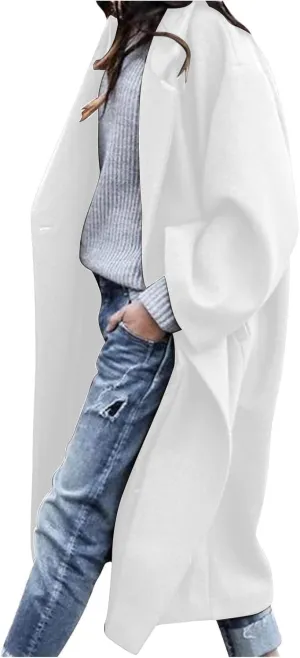 Womens Single Breasted Wool Blend Coat Shawl Collar Overcoat Trench Jackets