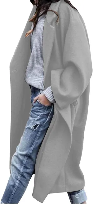 Womens Single Breasted Wool Blend Coat Shawl Collar Overcoat Trench Jackets