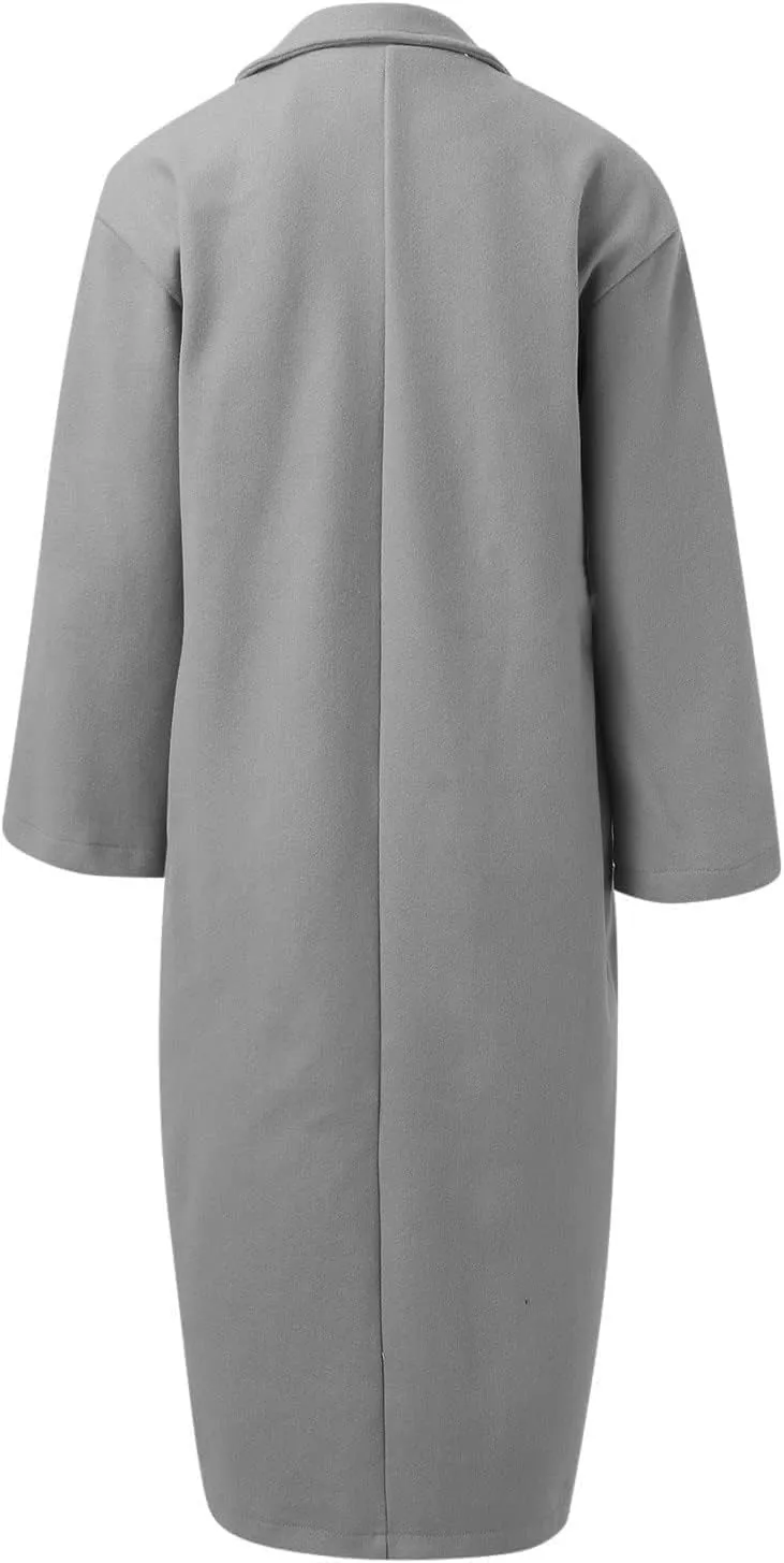 Womens Single Breasted Wool Blend Coat Shawl Collar Overcoat Trench Jackets