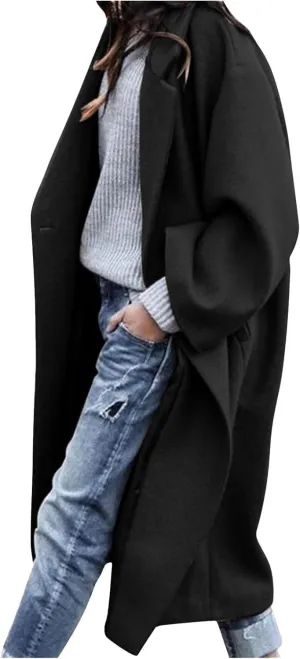 Womens Single Breasted Wool Blend Coat Shawl Collar Overcoat Trench Jackets