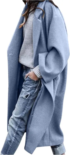 Womens Single Breasted Wool Blend Coat Shawl Collar Overcoat Trench Jackets