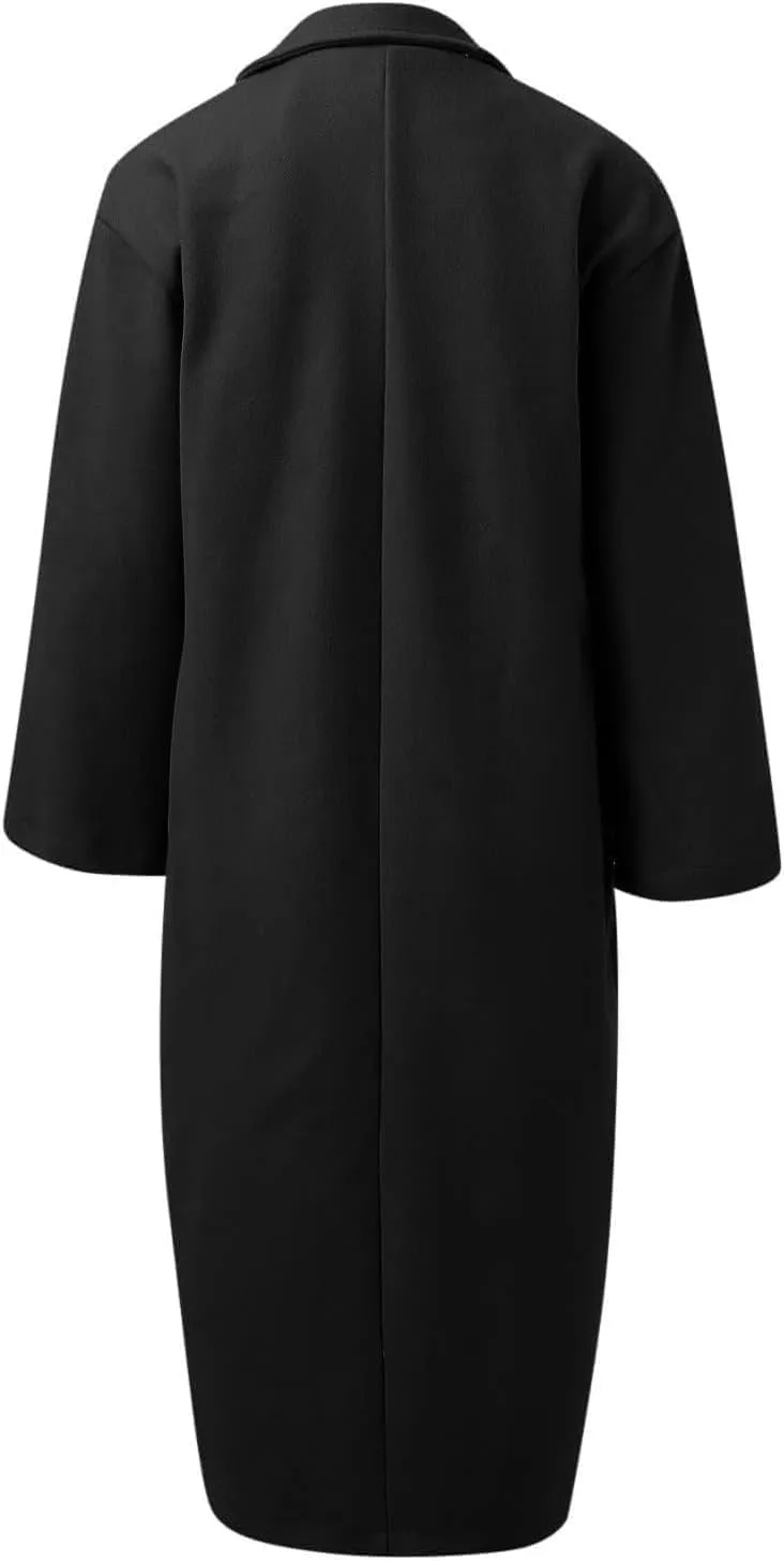 Womens Single Breasted Wool Blend Coat Shawl Collar Overcoat Trench Jackets