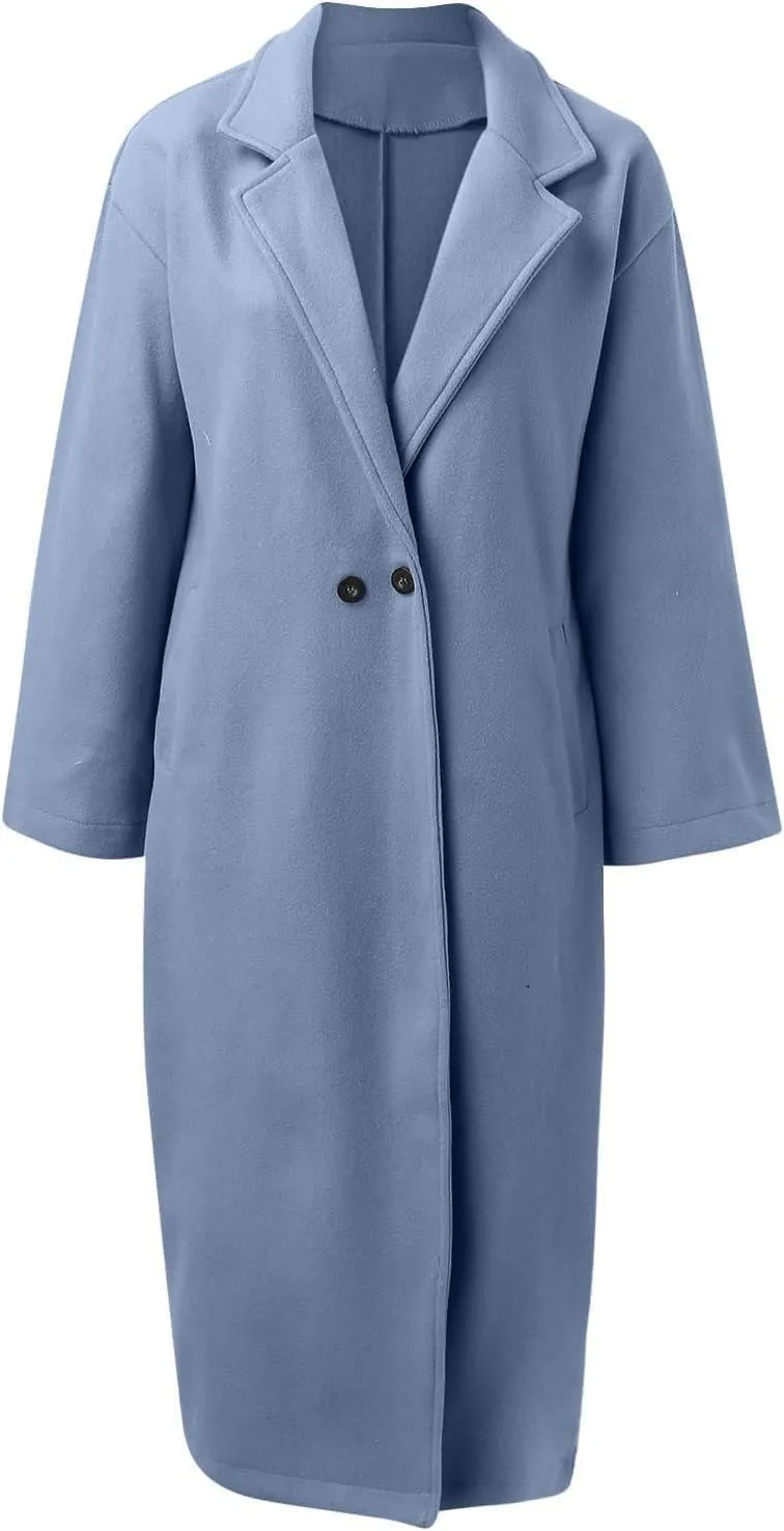 Womens Single Breasted Wool Blend Coat Shawl Collar Overcoat Trench Jackets