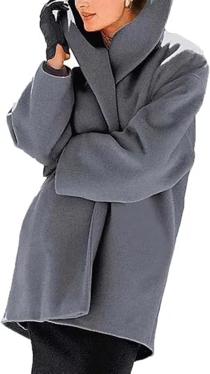 Womens Single Breasted Wool Blend Coat Shawl Collar Overcoat Trench Jackets