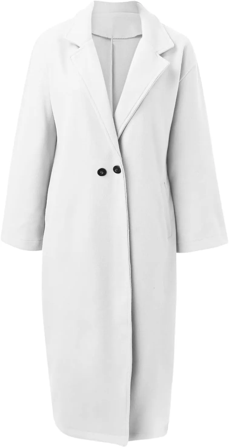 Womens Single Breasted Wool Blend Coat Shawl Collar Overcoat Trench Jackets