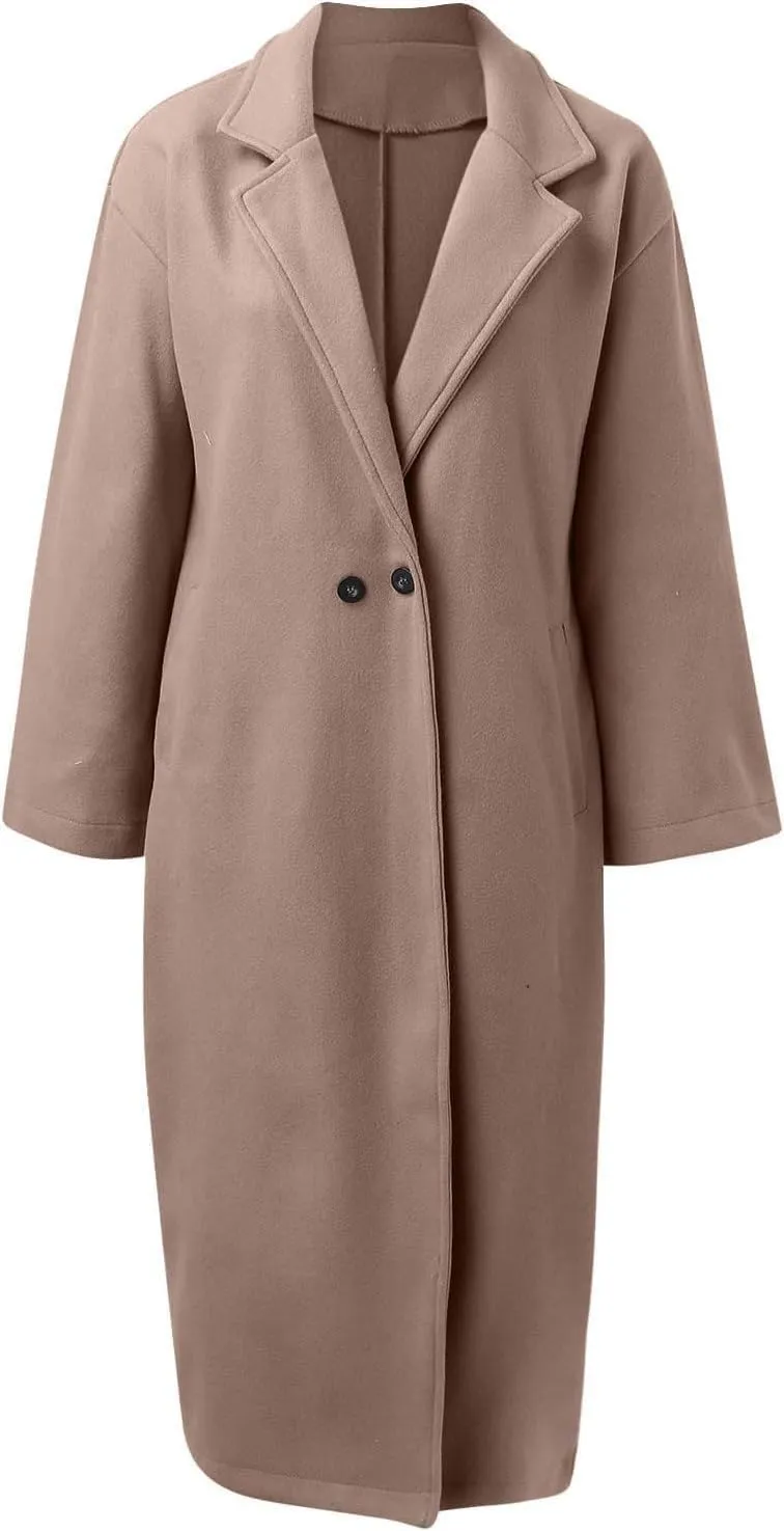 Womens Single Breasted Wool Blend Coat Shawl Collar Overcoat Trench Jackets