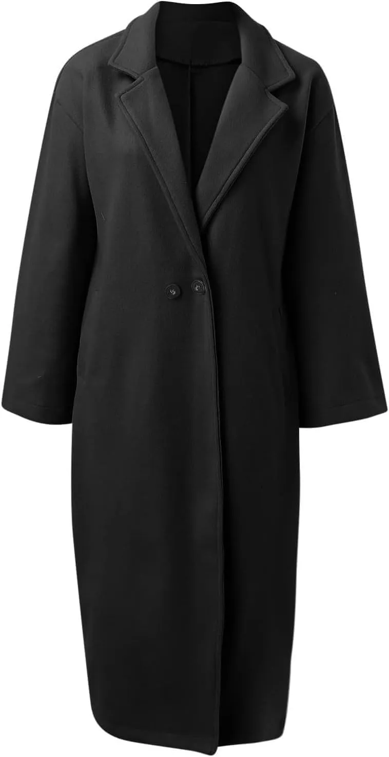 Womens Single Breasted Wool Blend Coat Shawl Collar Overcoat Trench Jackets