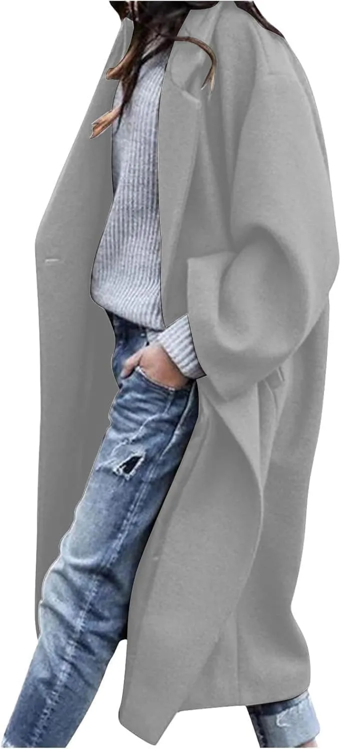 Womens Single Breasted Wool Blend Coat Shawl Collar Overcoat Trench Jackets