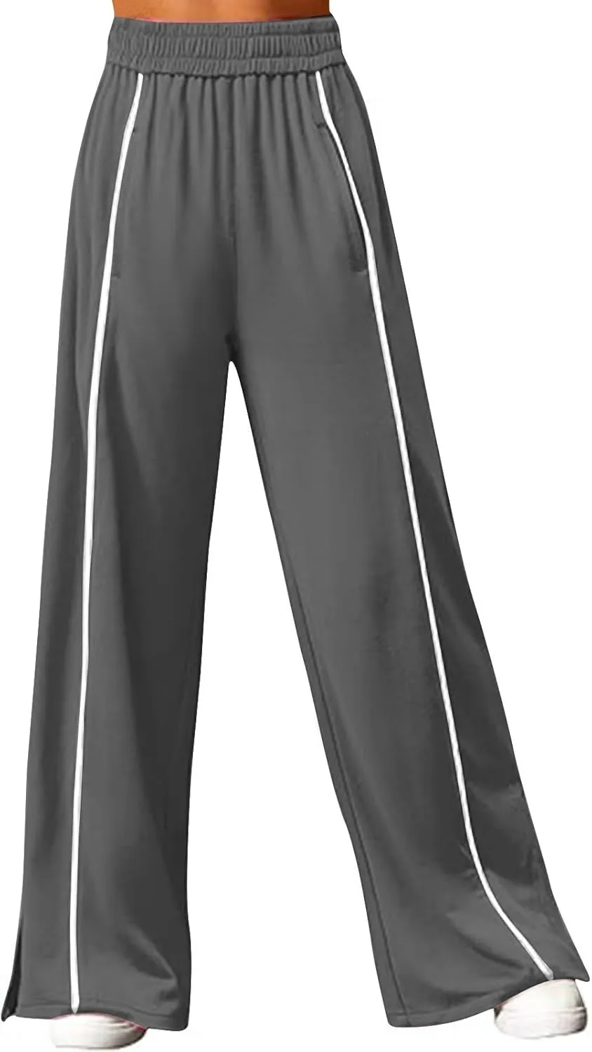 Women's Soft Sweatpants Elastic Stripe Lounge Pants Wide Leg Baggy Sweat Pants High Waisted Track Pants Joggers