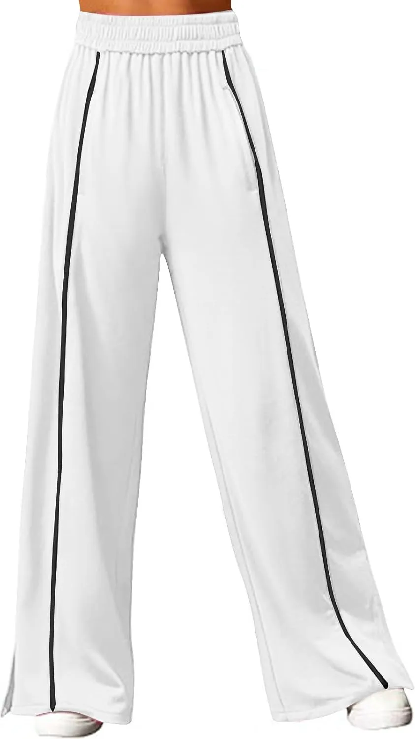 Women's Soft Sweatpants Elastic Stripe Lounge Pants Wide Leg Baggy Sweat Pants High Waisted Track Pants Joggers