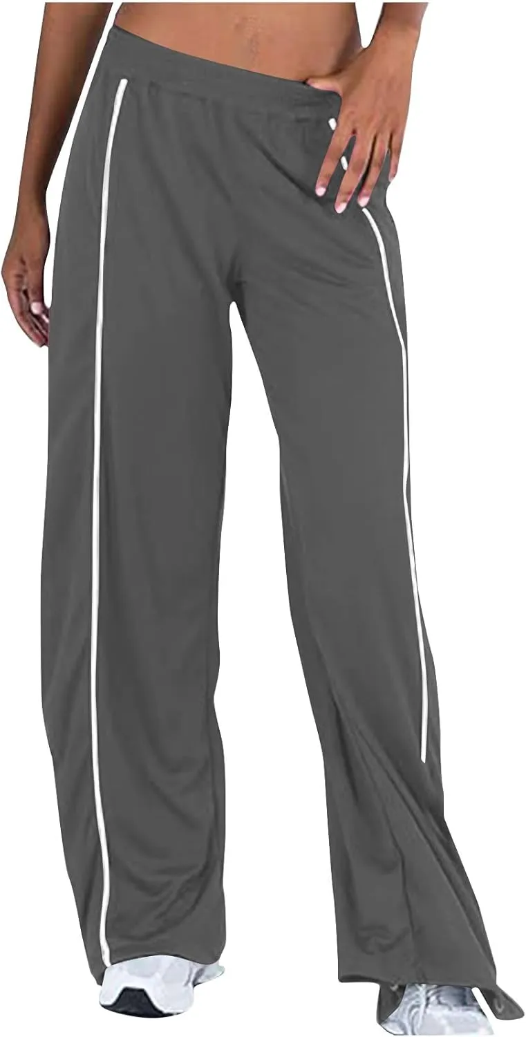 Women's Soft Sweatpants Elastic Stripe Lounge Pants Wide Leg Baggy Sweat Pants High Waisted Track Pants Joggers