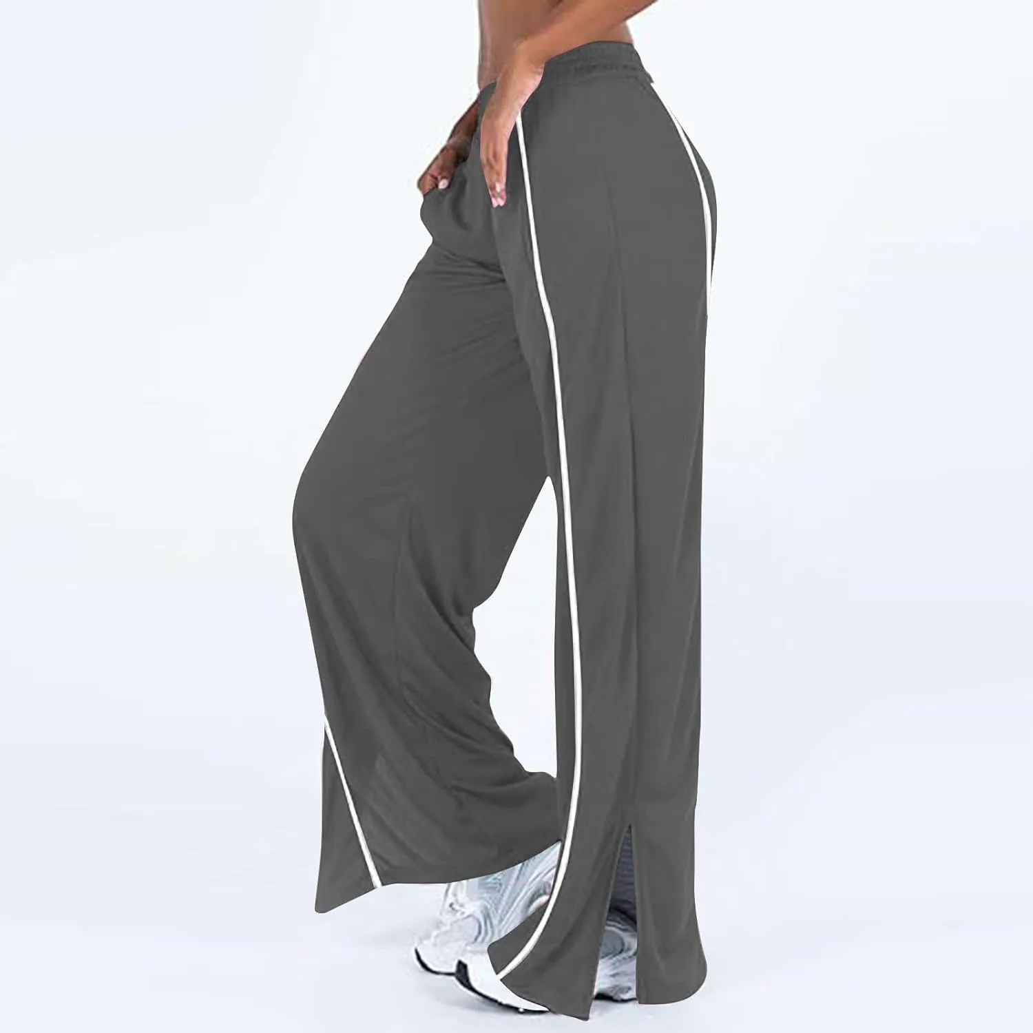 Women's Soft Sweatpants Elastic Stripe Lounge Pants Wide Leg Baggy Sweat Pants High Waisted Track Pants Joggers