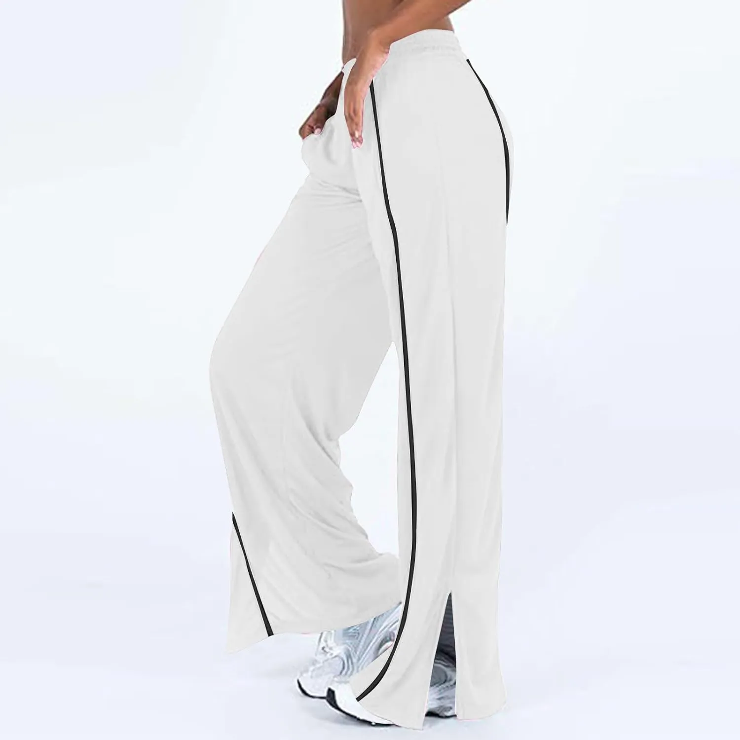 Women's Soft Sweatpants Elastic Stripe Lounge Pants Wide Leg Baggy Sweat Pants High Waisted Track Pants Joggers