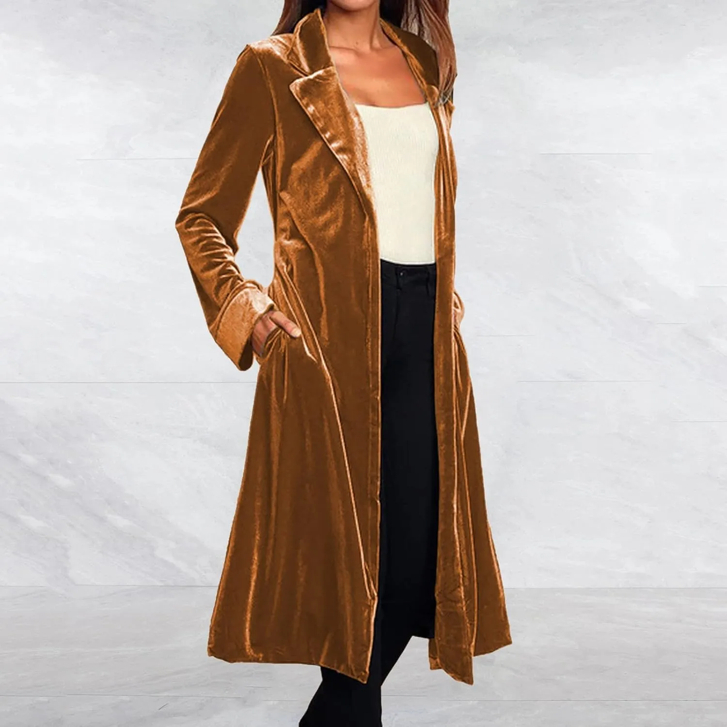 Women's Spring Coat Velvet Loose Elastic Coat Long Outwear Coats Long Casual Coat Business Work Cardigan for Women