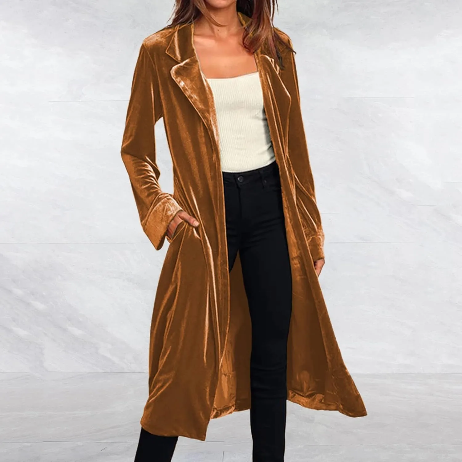 Women's Spring Coat Velvet Loose Elastic Coat Long Outwear Coats Long Casual Coat Business Work Cardigan for Women