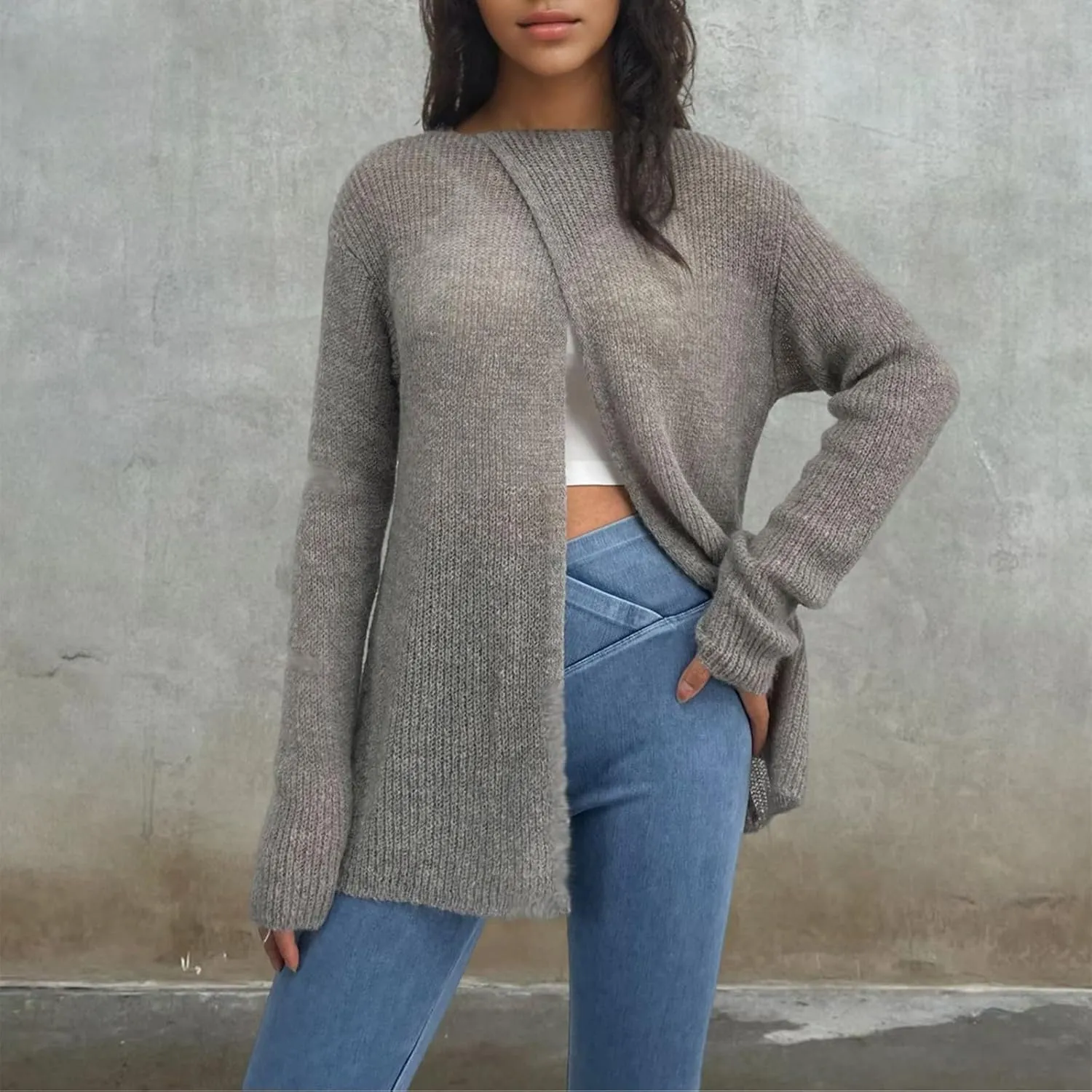 Women's Sweaters Fall Winter Casual Trendy High Neck Long Sleeve Loose Knit Split Oversized Sweater, S-4XL