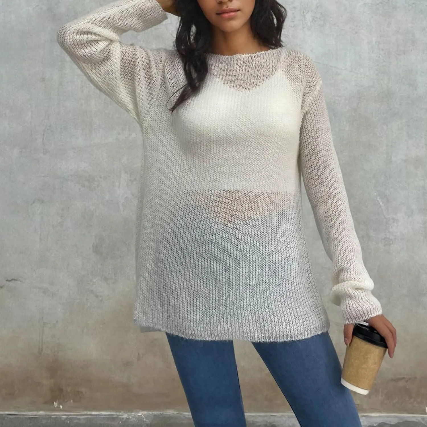 Women's Sweaters Fall Winter Casual Trendy High Neck Long Sleeve Loose Knit Split Oversized Sweater, S-4XL