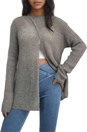 Women's Sweaters Fall Winter Casual Trendy High Neck Long Sleeve Loose Knit Split Oversized Sweater, S-4XL