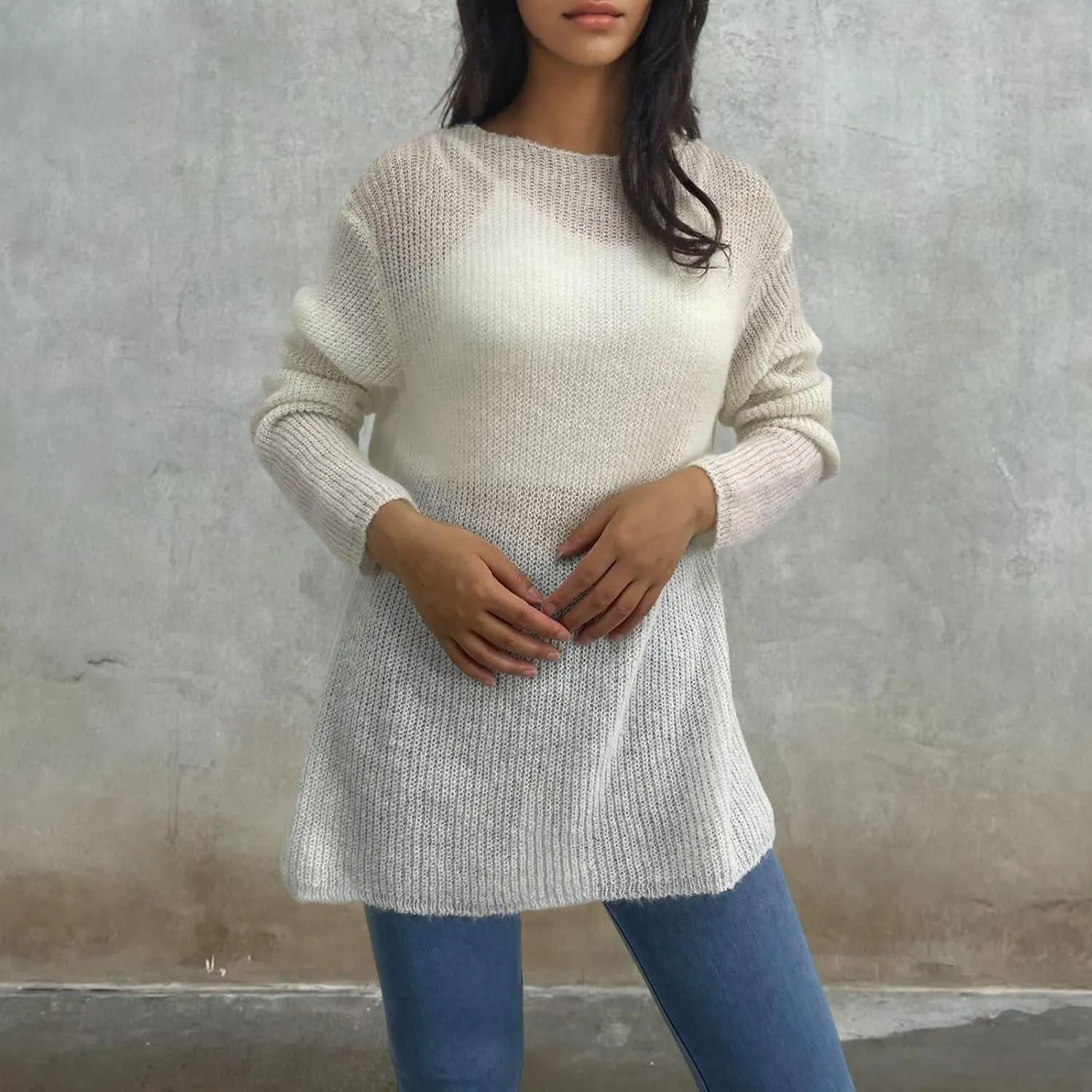 Women's Sweaters Fall Winter Casual Trendy High Neck Long Sleeve Loose Knit Split Oversized Sweater, S-4XL