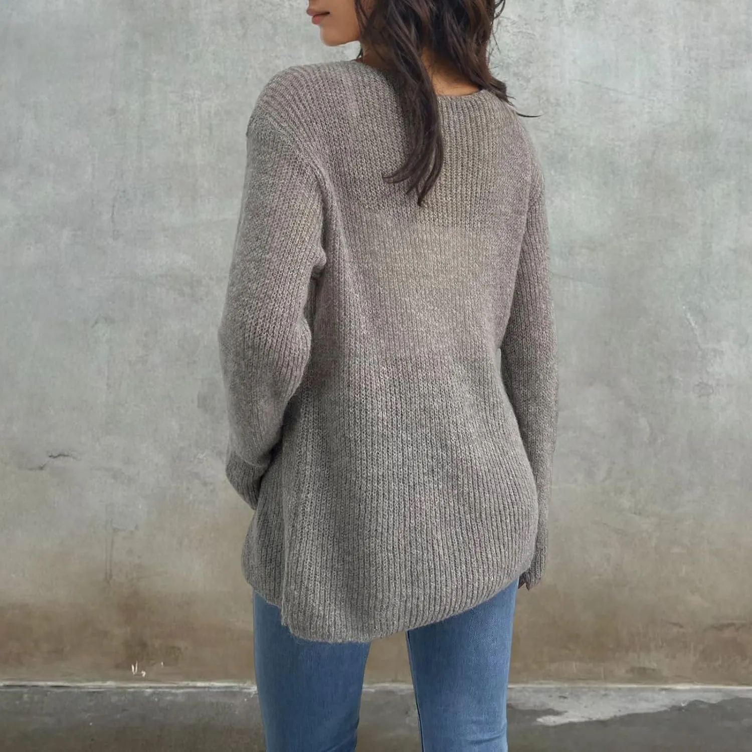 Women's Sweaters Fall Winter Casual Trendy High Neck Long Sleeve Loose Knit Split Oversized Sweater, S-4XL