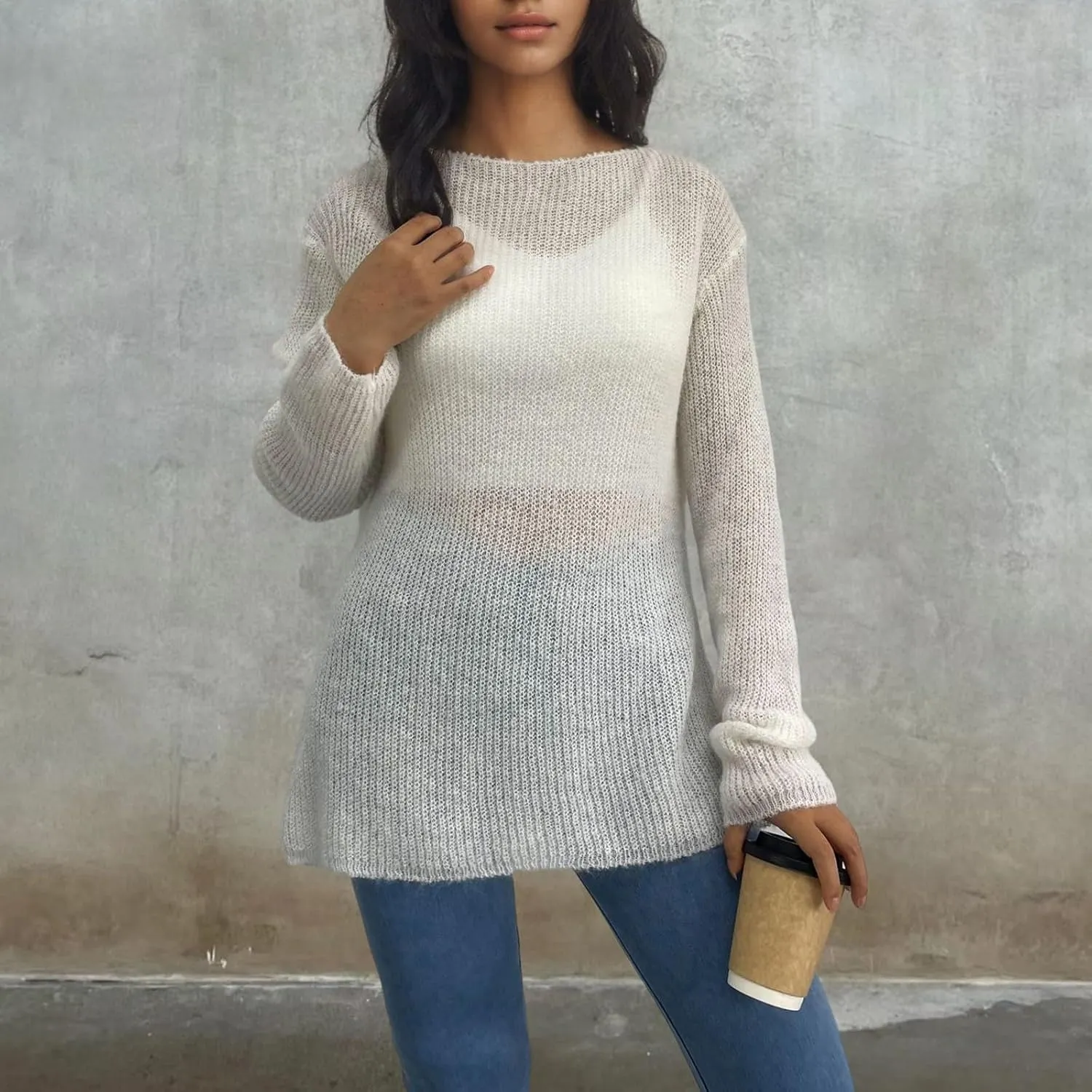 Women's Sweaters Fall Winter Casual Trendy High Neck Long Sleeve Loose Knit Split Oversized Sweater, S-4XL