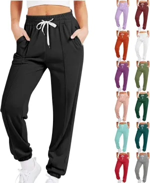 Women's Sweatpants Drawstring Cinch Bottom Yoga Joggers Lightweight Fleece Joggers Casual Cute Sweatpants with Pockets