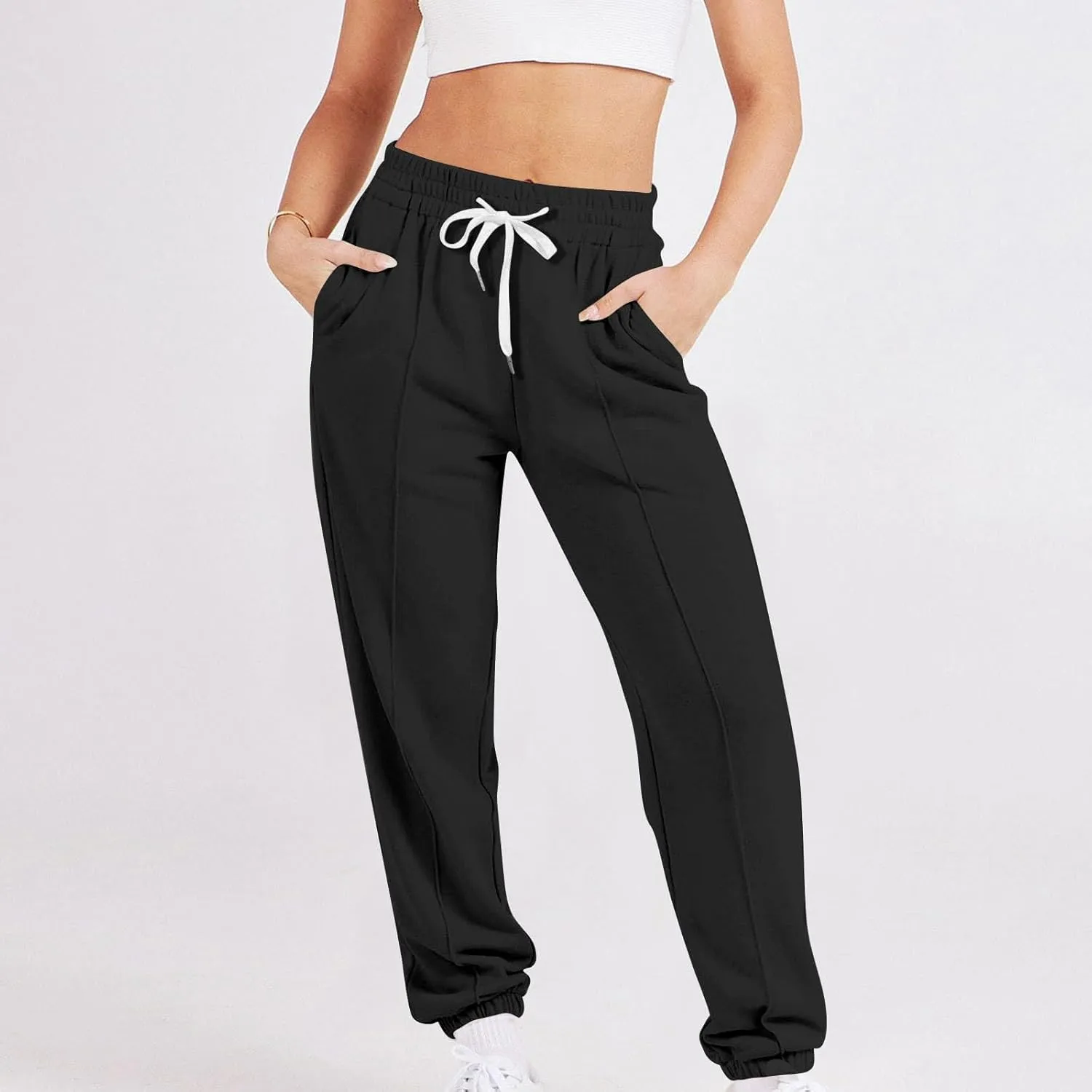 Women's Sweatpants Drawstring Cinch Bottom Yoga Joggers Lightweight Fleece Joggers Casual Cute Sweatpants with Pockets