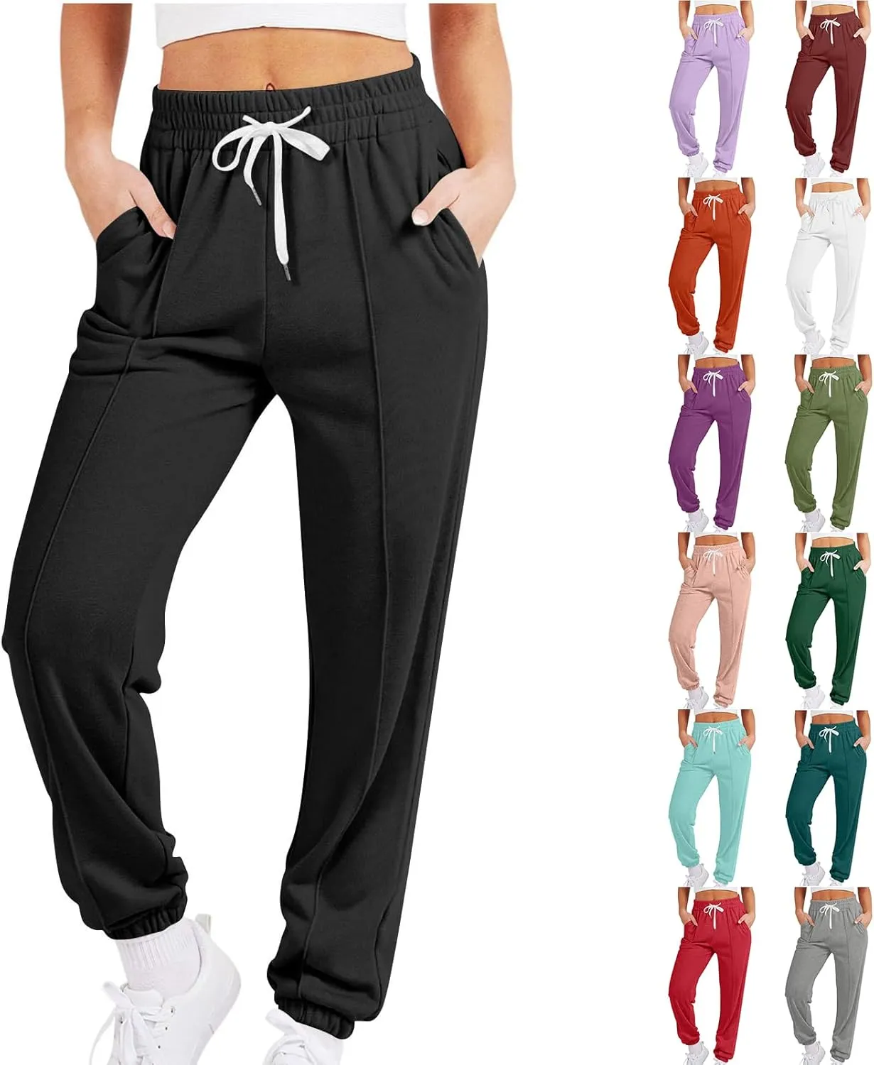 Women's Sweatpants Drawstring Cinch Bottom Yoga Joggers Lightweight Fleece Joggers Casual Cute Sweatpants with Pockets