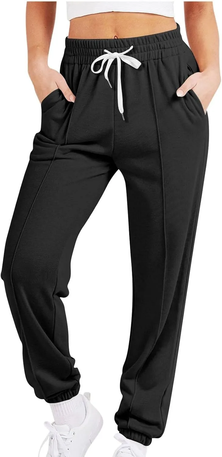 Women's Sweatpants Drawstring Cinch Bottom Yoga Joggers Lightweight Fleece Joggers Casual Cute Sweatpants with Pockets