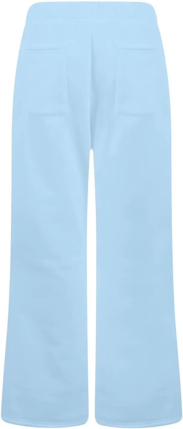 Womens Sweatpants Elastic High Waisted Fleece Lined Joggers with Pockets Baggy Wide Leg Flare Sweatpants
