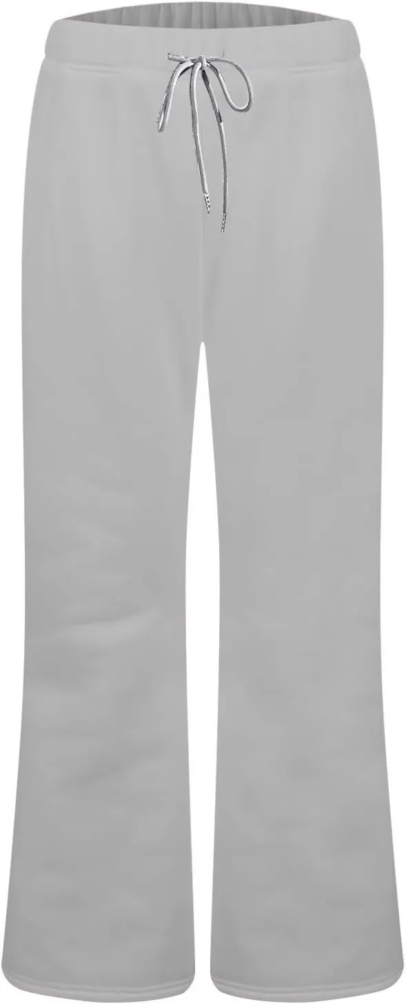 Womens Sweatpants Elastic High Waisted Fleece Lined Joggers with Pockets Baggy Wide Leg Flare Sweatpants