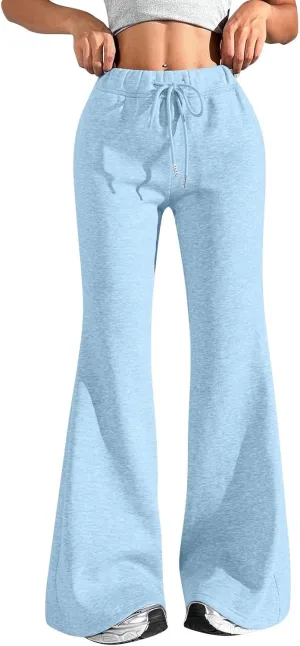 Womens Sweatpants Elastic High Waisted Fleece Lined Joggers with Pockets Baggy Wide Leg Flare Sweatpants