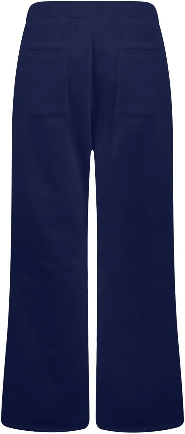 Womens Sweatpants Elastic High Waisted Fleece Lined Joggers with Pockets Baggy Wide Leg Flare Sweatpants